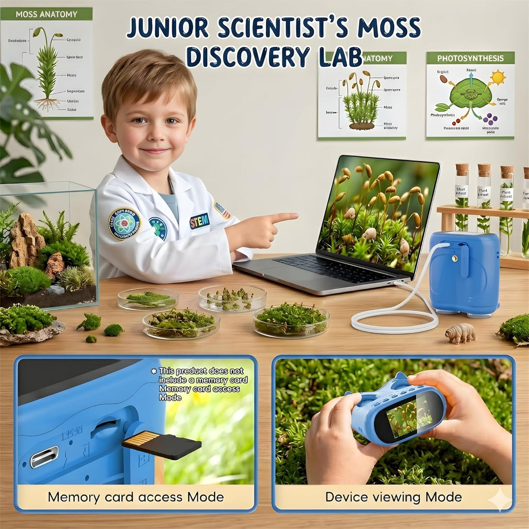 2 in 1 Mikroskop für Kinder und Fernglas Kinder, 2,0" IPS HD Mikroskop, 1000x Vergrösserung Teleskop