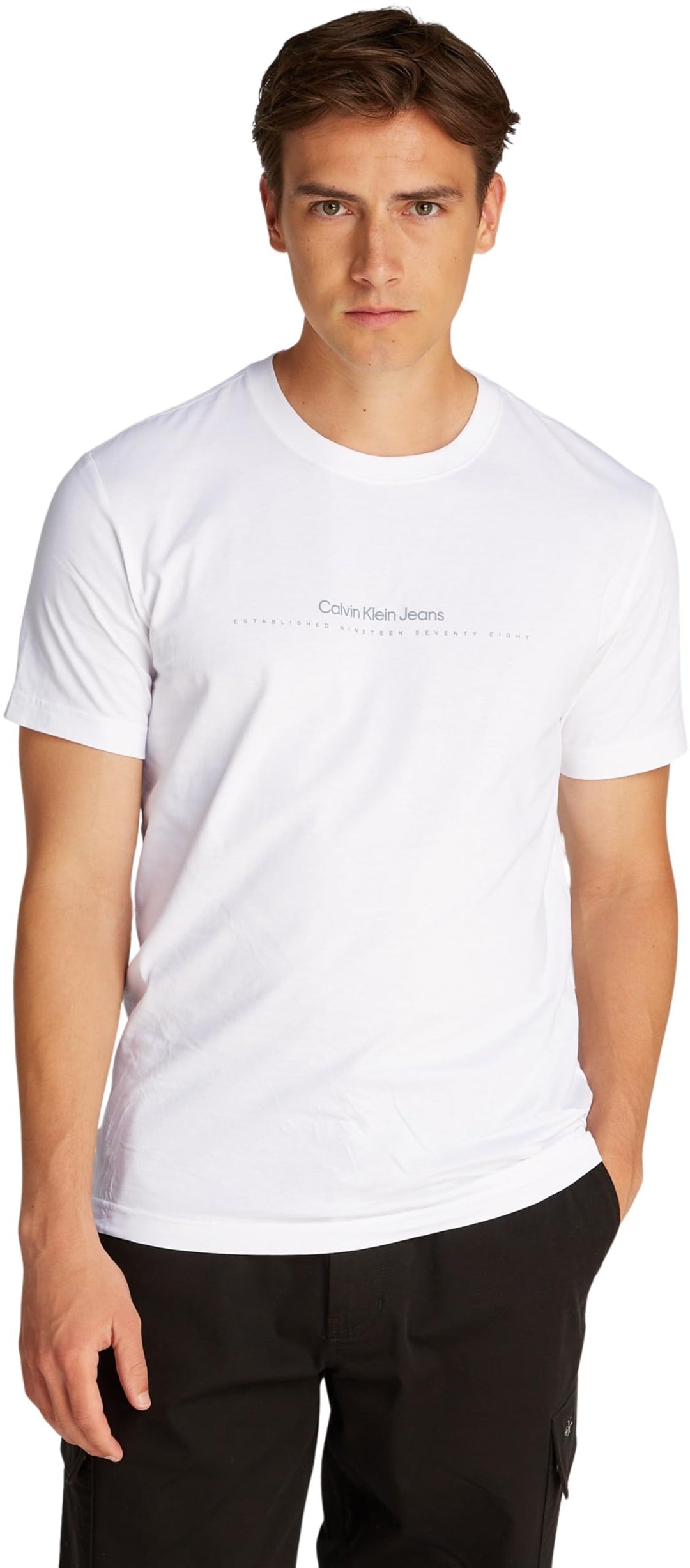 Calvin Klein Jeans Herren Badge Turn Up Sleeve Kurzarm Strickoberteile XL Bright White, XL Bright Wh