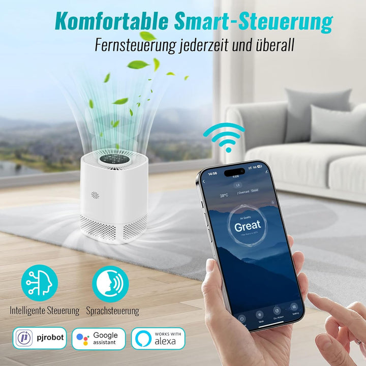 Luftreiniger mit H13 HEPA Filter, Filtert 99,97% des Staubs und Partikel bis zu Einer Grösse von 0,3
