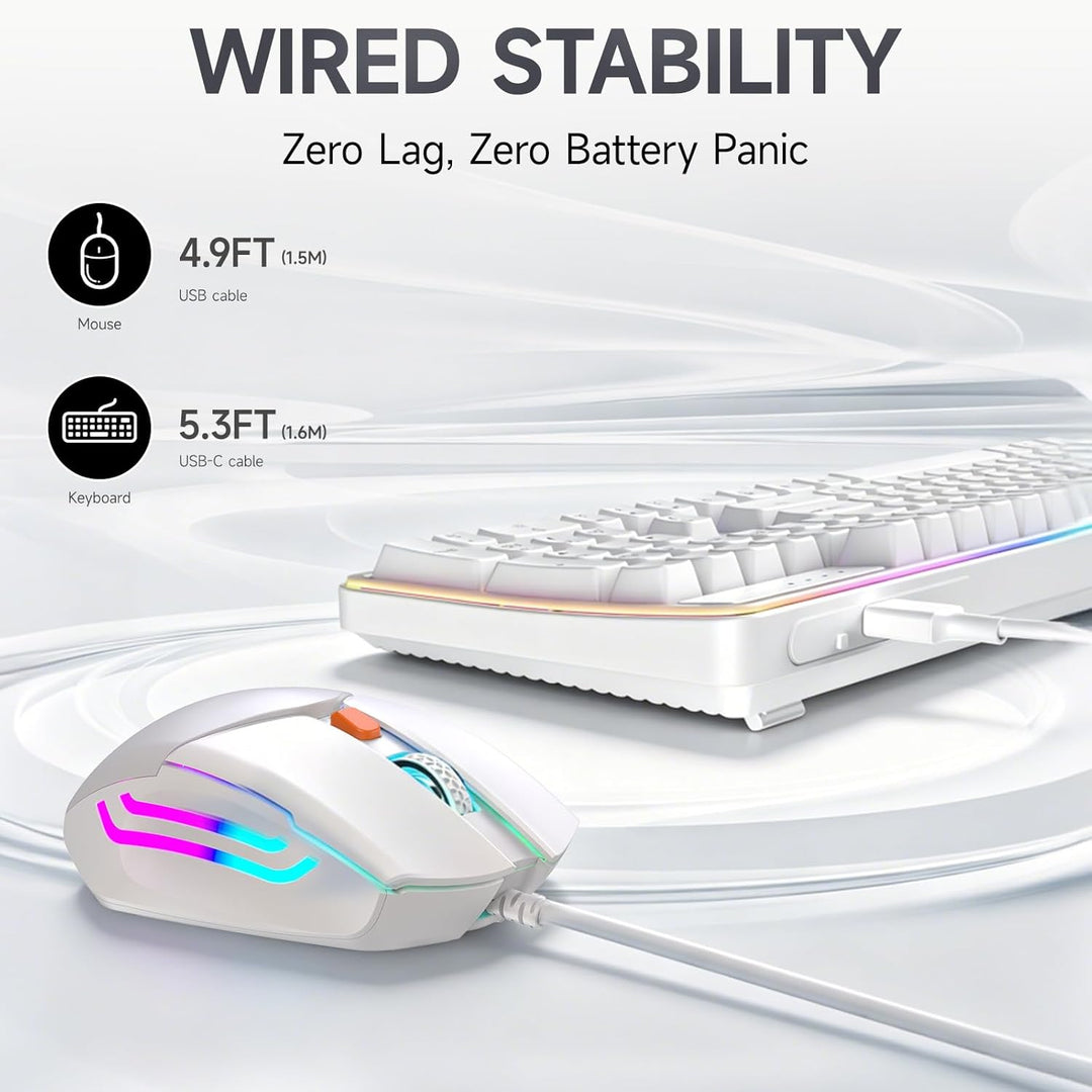 QWERTZ Kabelgebundenes Tastatur Maus Set, USB Full-Size Tastatur mit RGB LED Beleuchtung, leise Memb