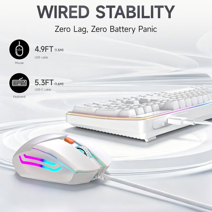 QWERTZ Kabelgebundenes Tastatur Maus Set, USB Full-Size Tastatur mit RGB LED Beleuchtung, leise Memb