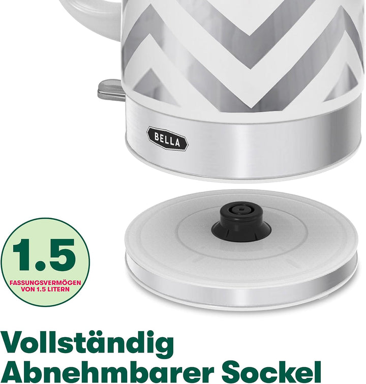 bella Elektrischer Wasserkocher & Teekessel – Keramik-Wassererhitzer mit abnehmbarem Drehfuss, Absch
