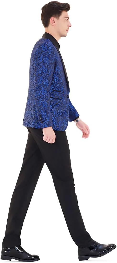 Allthemen Herren Jacquard Smoking Anzug Slim Fit 2 Teilig Anzüge für Hochzeit Party Abschluss S Blau