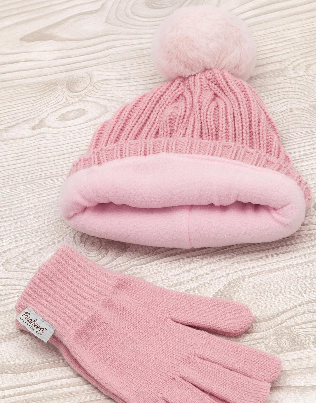Pusheen Beanie und Handschuhe Frauen Katze rosa gestrickter Winterhut