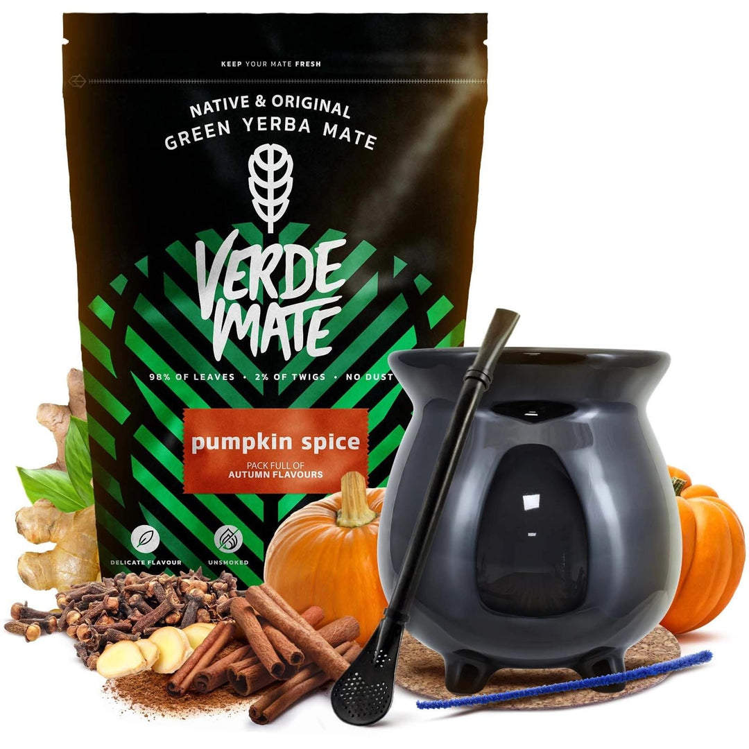 Mate Tee Set Verde Mate Pumpkin Spice 400g - mit Mate Becher 350ml, Bombilla und Zubehör - Geröstete