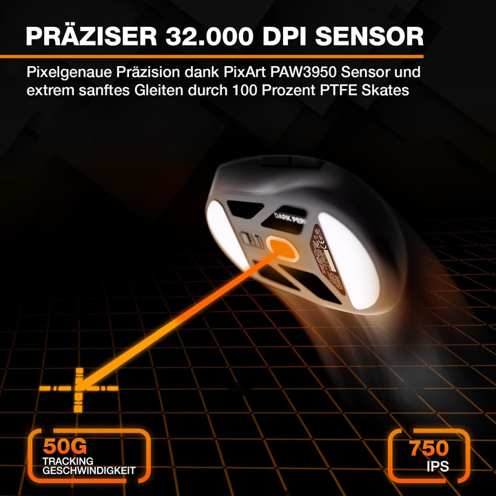 be quiet! Dark Perk Ergo PC Gaming Maus, 55 g leicht, extrem Lange Akkulaufzeit, 8.000 Hz Abtastrate
