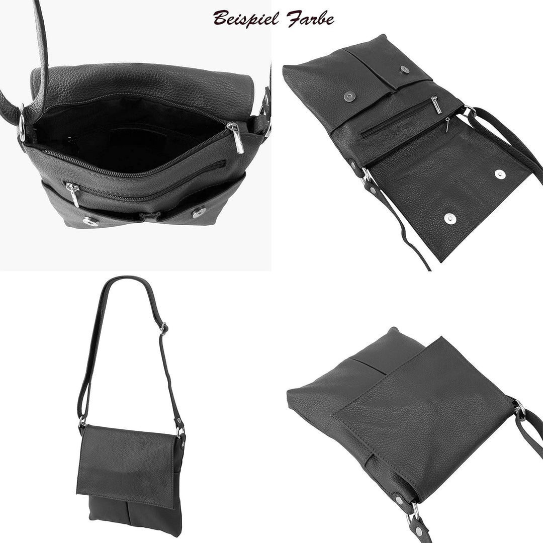 SH Leder Echtleder Umhängetasche Schultertasche Crossover aus Gernarbt Rindleder 26x25cm Kim G182 Be