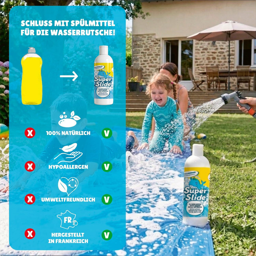 Original Cup Slipn'Slide 20 Meter XXL Pack | 2 Wasserrutschmatte 10 Meter + 2 Bodyboards + 1 Liter e