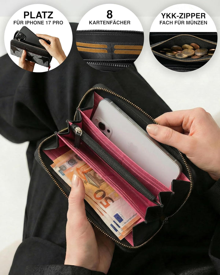 FEYNSINN Berlin Geldbörse Damen Stars aus Nappa-Leder I Portemonnaie gross für Damen I Geldbeutel ha