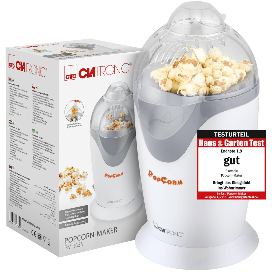 Clatronic Popcornmaschine, schnelle Zubereitung, Popcorn in 2 Min., Herstellung mit Heissluft, ohne
