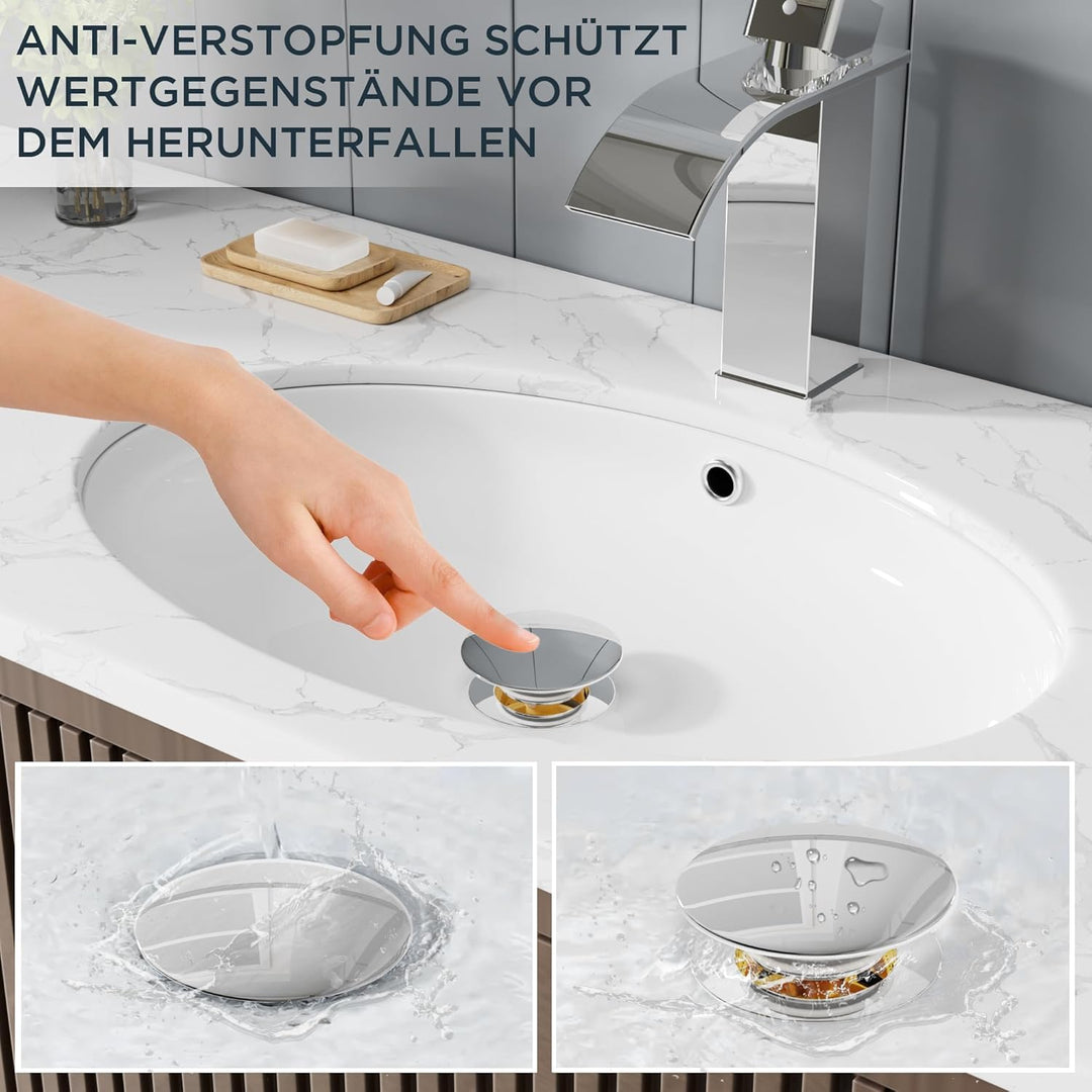 FORIOUS Wasserhahn Bad mit Ablaufgarnitur,Wasserfall Waschtischarmatur Einhandmischer Armatur Waschb