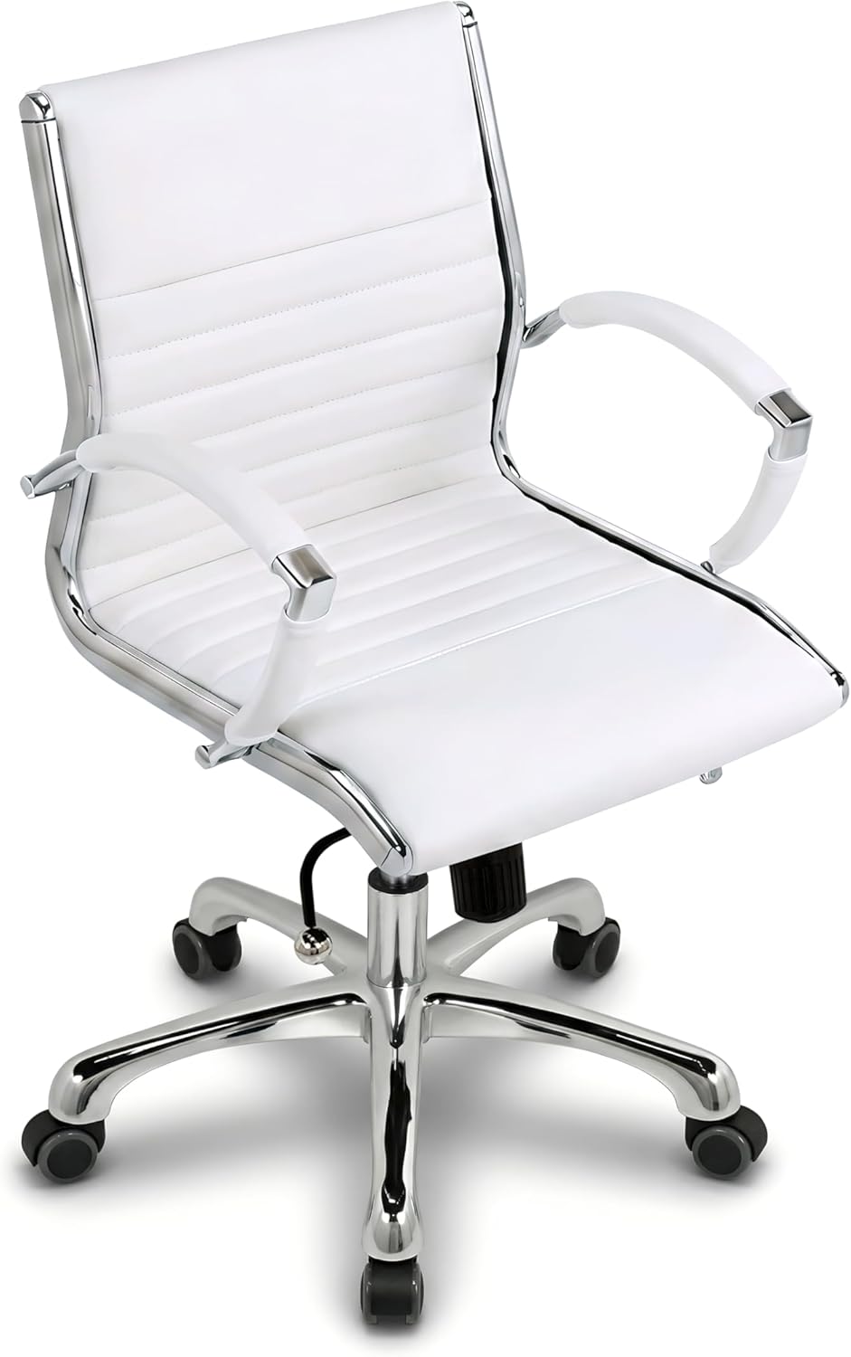 VERSEE Bürostuhl Montreal aus Echtleder, Weiss, Sitzhöhe 46–54 cm | Ergonomischer Schreibtischstuhl