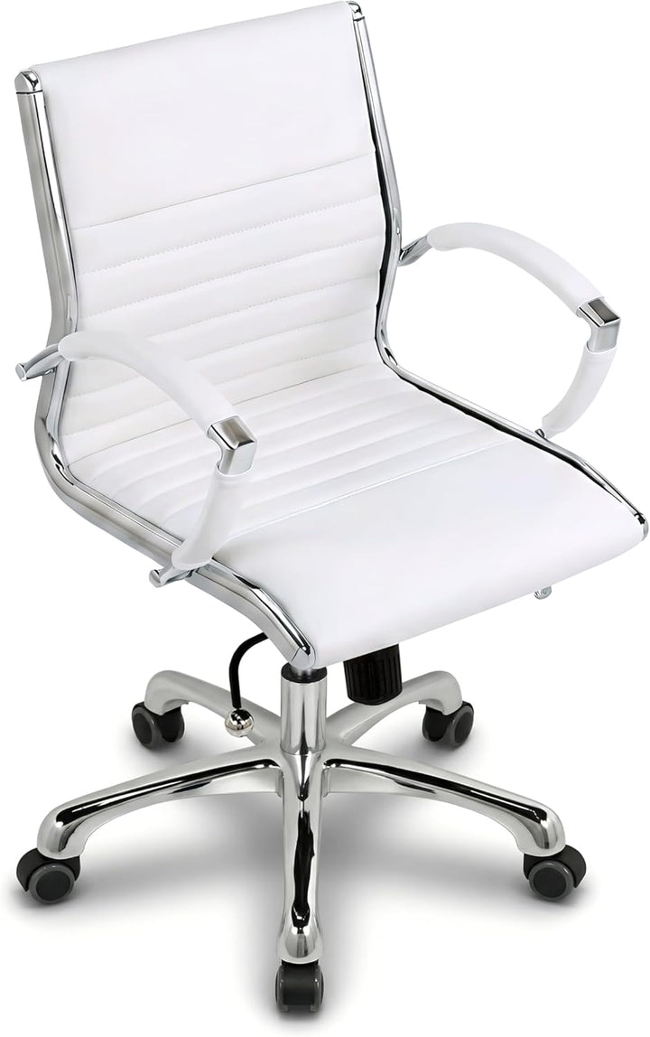 VERSEE Bürostuhl Montreal aus Echtleder, Weiss, Sitzhöhe 46–54 cm | Ergonomischer Schreibtischstuhl