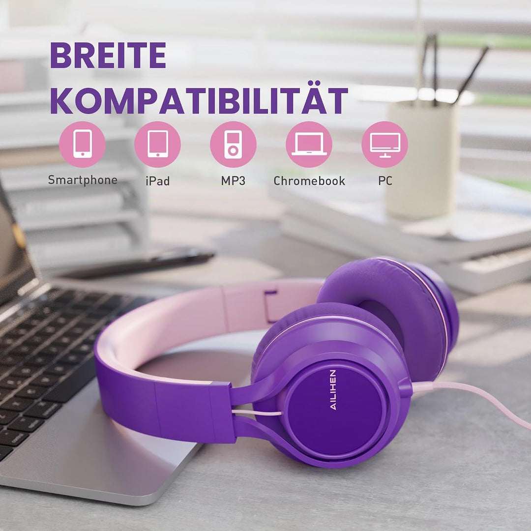 AILIHEN C8 Kopfhörer mit Kabel und Mikrofon, faltbar und verstellbar, On-Ear-Headsets, Lautstärkereg