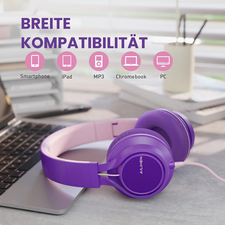 AILIHEN C8 Kopfhörer mit Kabel und Mikrofon, faltbar und verstellbar, On-Ear-Headsets, Lautstärkereg