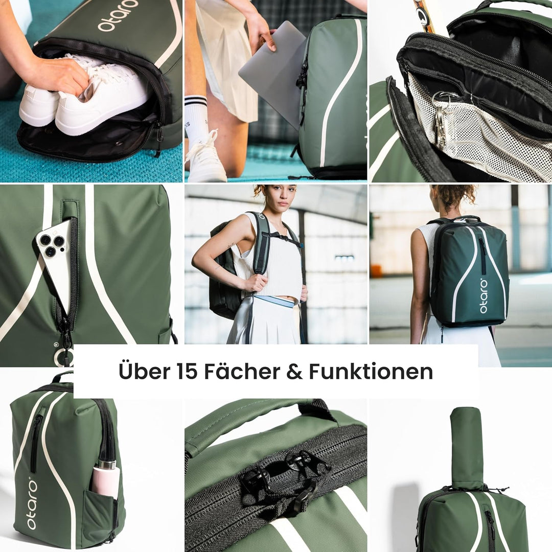 Otaro Tennisrucksack mit Schuhfach (Für 2 Tennisschläger) Inkl. Separierten Schuhfach & Schlägerschu