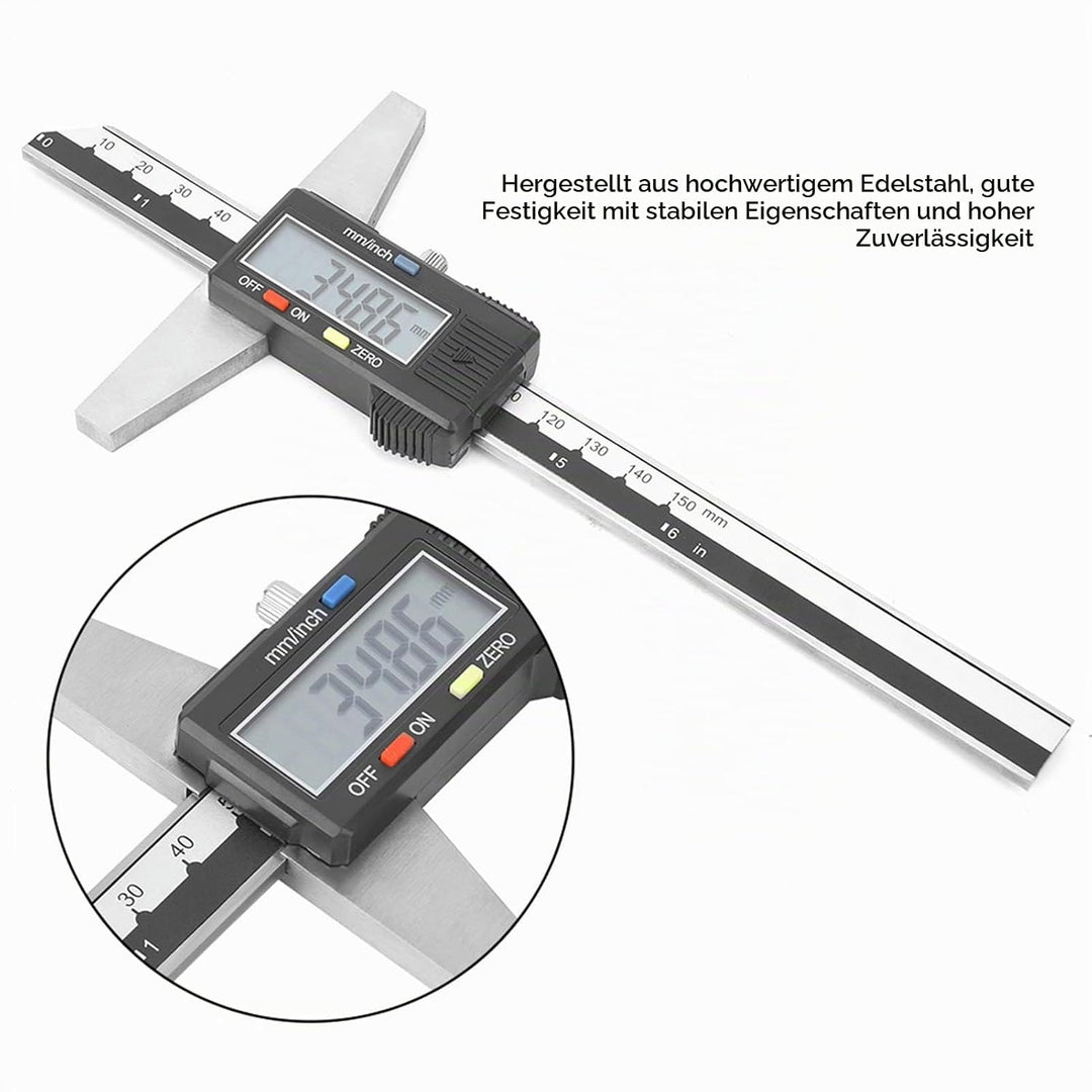 Elektronisches LCD Display Tiefenmesser Digitaler Tiefenmessschieber, Edelstahl Tiefenmessschieber M
