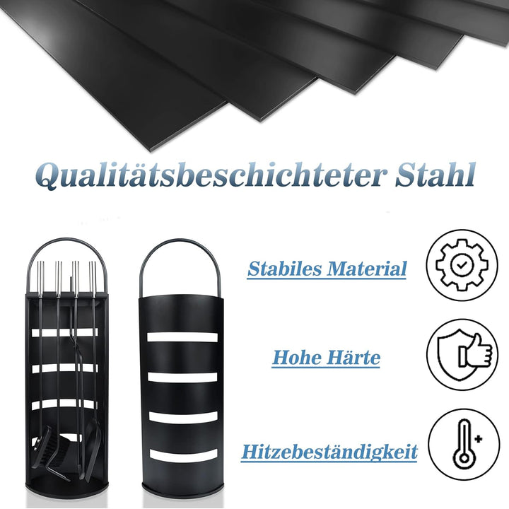 LARS360 5tlg Schwarz Kaminbesteck Edelstahl Kamingarnitur Gute Hitzebeständigkeit, Antifouling, Eins