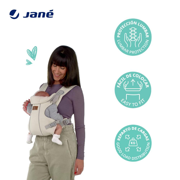 Jané Dual, ergonomische Babytrage, von Geburt bis 15 kg, 3 Positionen, atmungsaktiv und gepolstert,