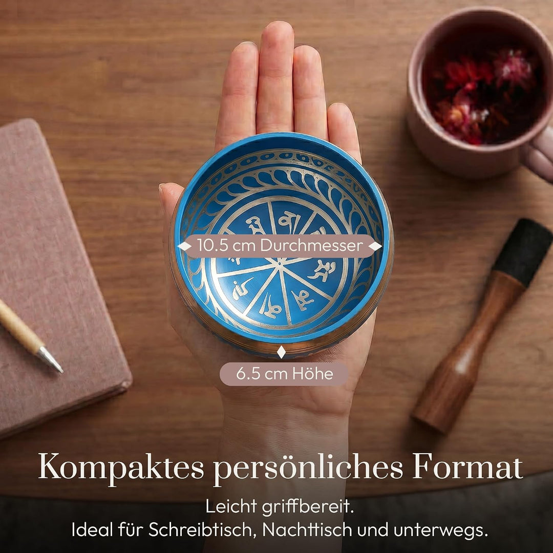 Silent Mind Klangschale Ø10cm Bronze – Handgefertigtes Komplett-Set mit Kissen und Klöppel, für Anfä