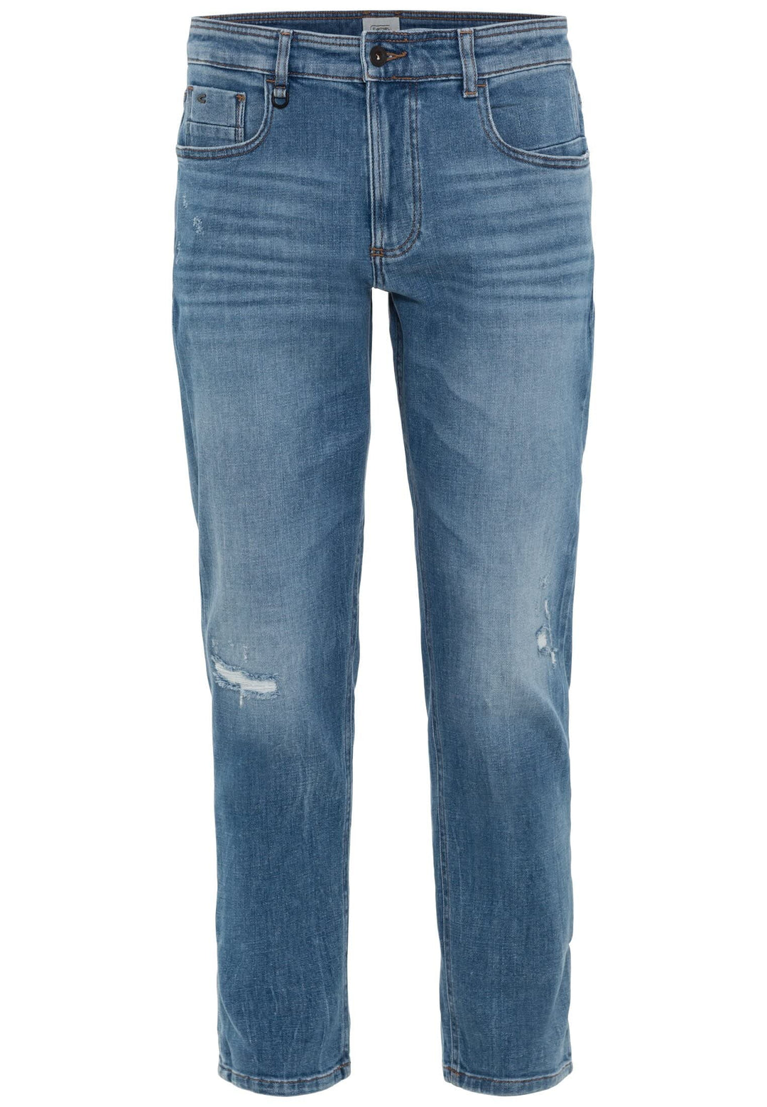 camel active Herren Tapered Fit Destroyed Jeans mit Smartphone Tasche 35W / 30L Denim Blau, 35W / 30