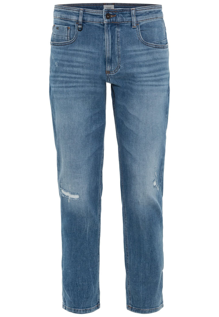 camel active Herren Tapered Fit Destroyed Jeans mit Smartphone Tasche 35W / 30L Denim Blau, 35W / 30