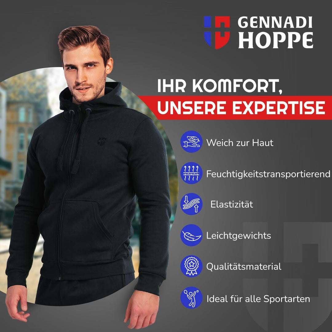 Herren Sweatjacke Kapuzenjacke mit Baumwolle Sport & Freizeitjacke, XXL Schwarz (Black)