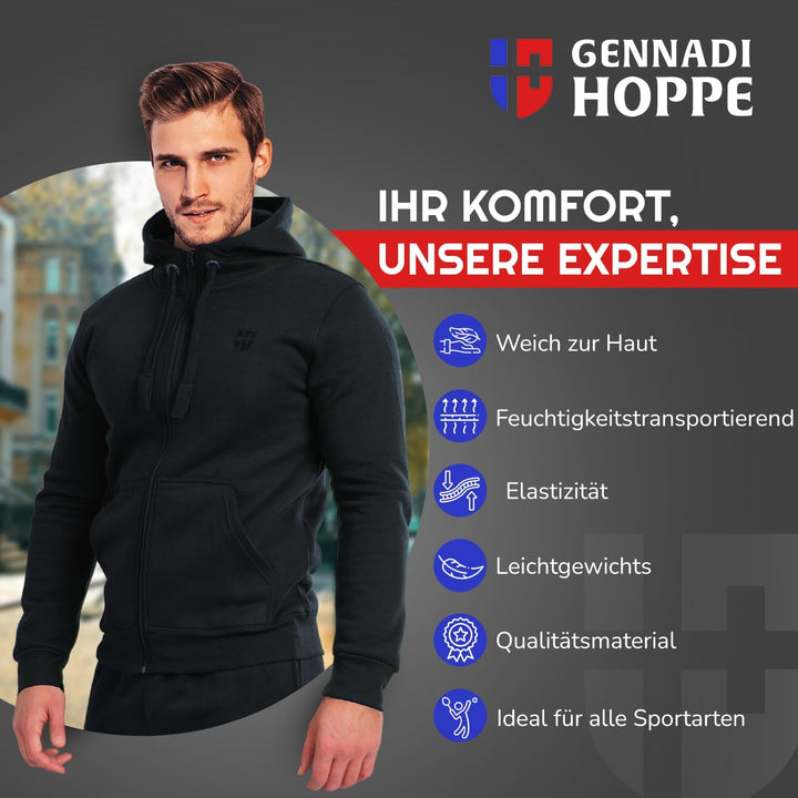 Herren Sweatjacke Kapuzenjacke mit Baumwolle Sport & Freizeitjacke, XXL Schwarz (Black)