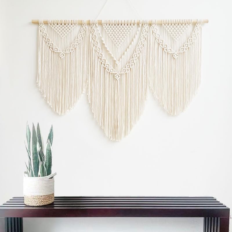 Hibisaws Makramee 110cm (W) x 82cm (H) Wandteppich Boho, Grosse, Handgewebt, Schlafzimmer Wanddeko ，