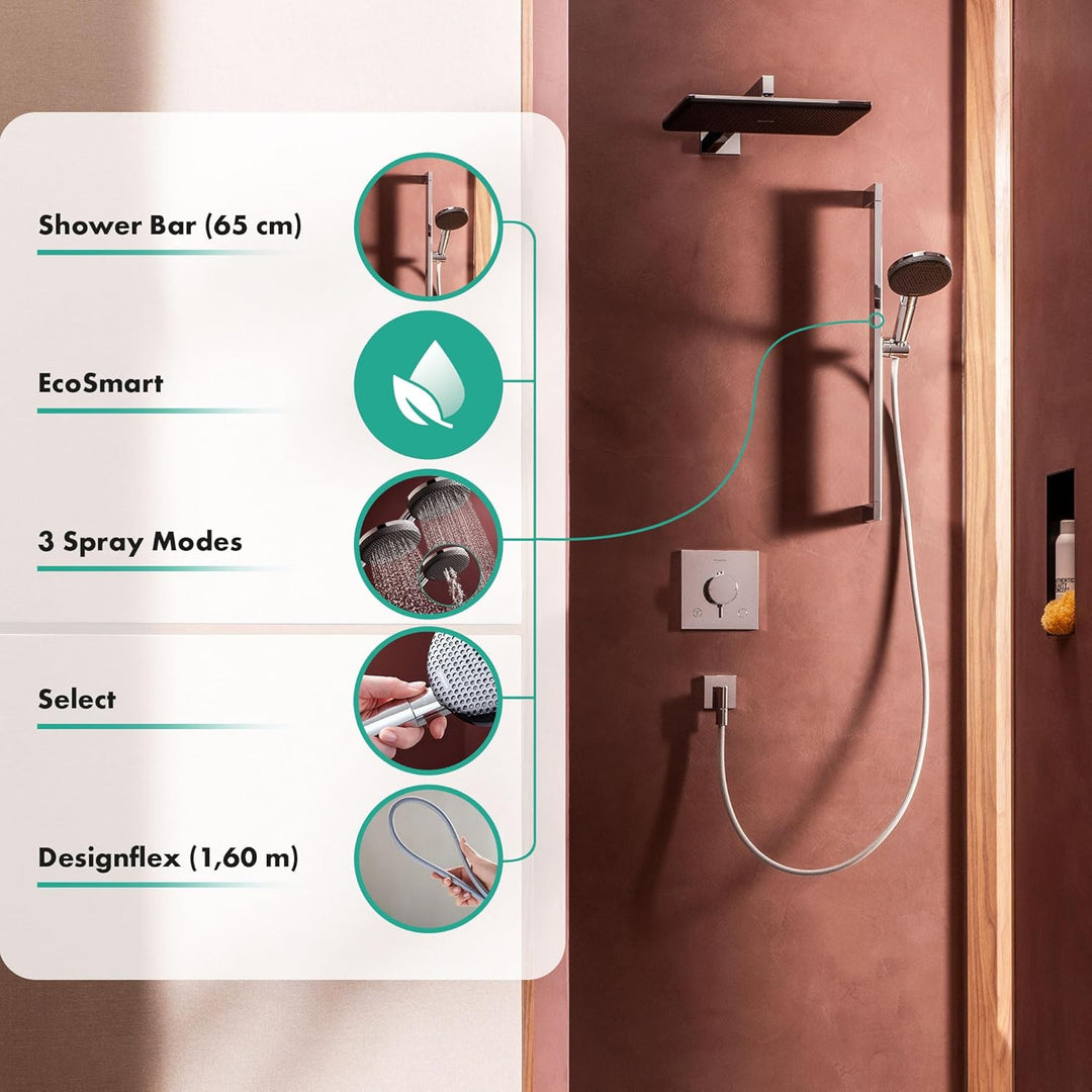 hansgrohe Raindance Alive Select S - Duschset mit Duschkopf wassersparend (EcoSmart, 3 Strahlarten i