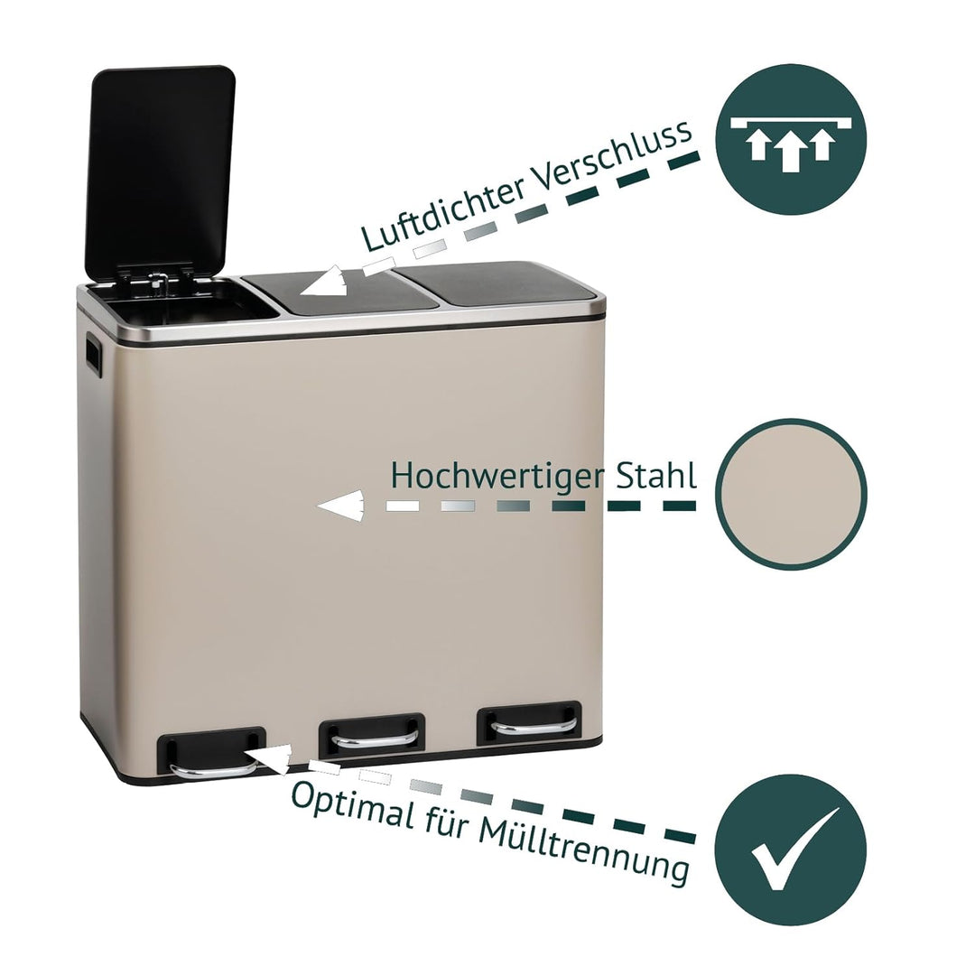 SVITA TM3X18 Mülleimer mit 3 Fächern Papierkorb 54L Treteimer Abfalleimer Recycling Mülltrennung 3 x