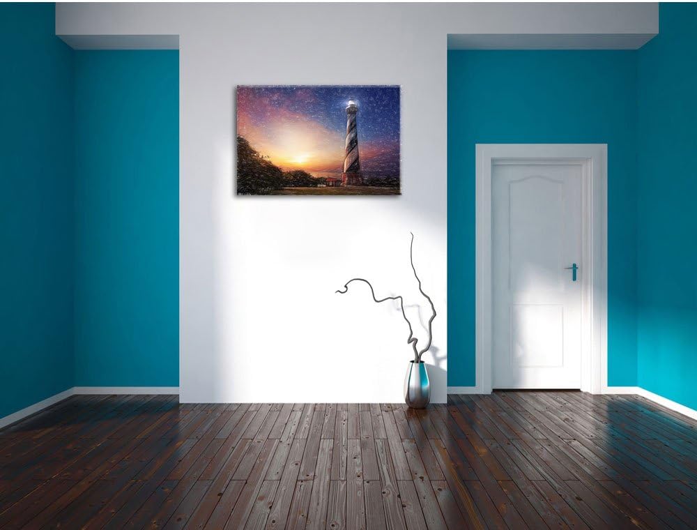 Pixxprint Cape Hatteras Leuchtturm / 100x70cm Leinwandbild bespannt auf Holzrahmen/Wandbild Kunstdru