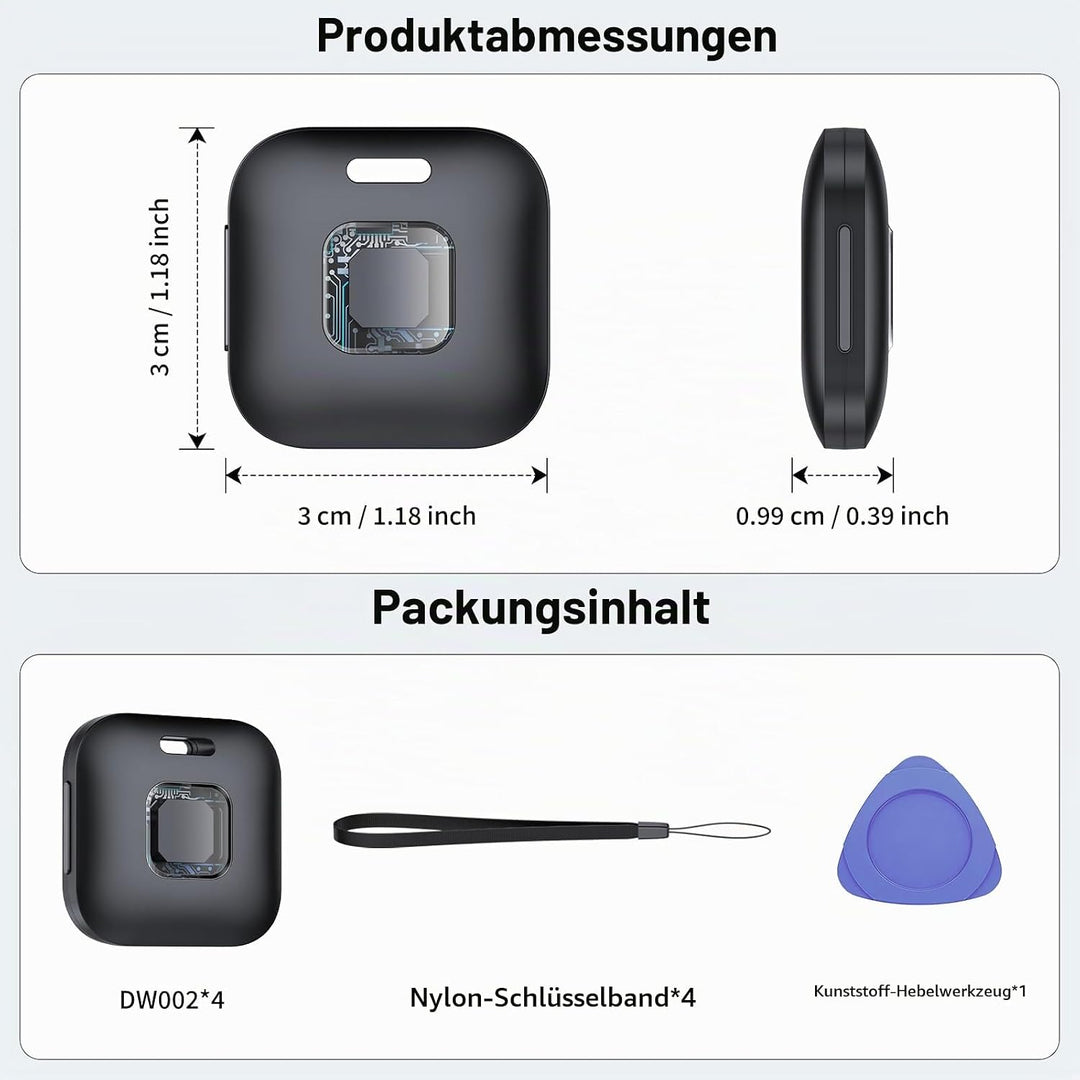 Hoxe Dual-System Air Tracker Smart Tag für iOS/Android, Schwarz (4er Pack) Dunkelschwarz(4 Pack) 4 P