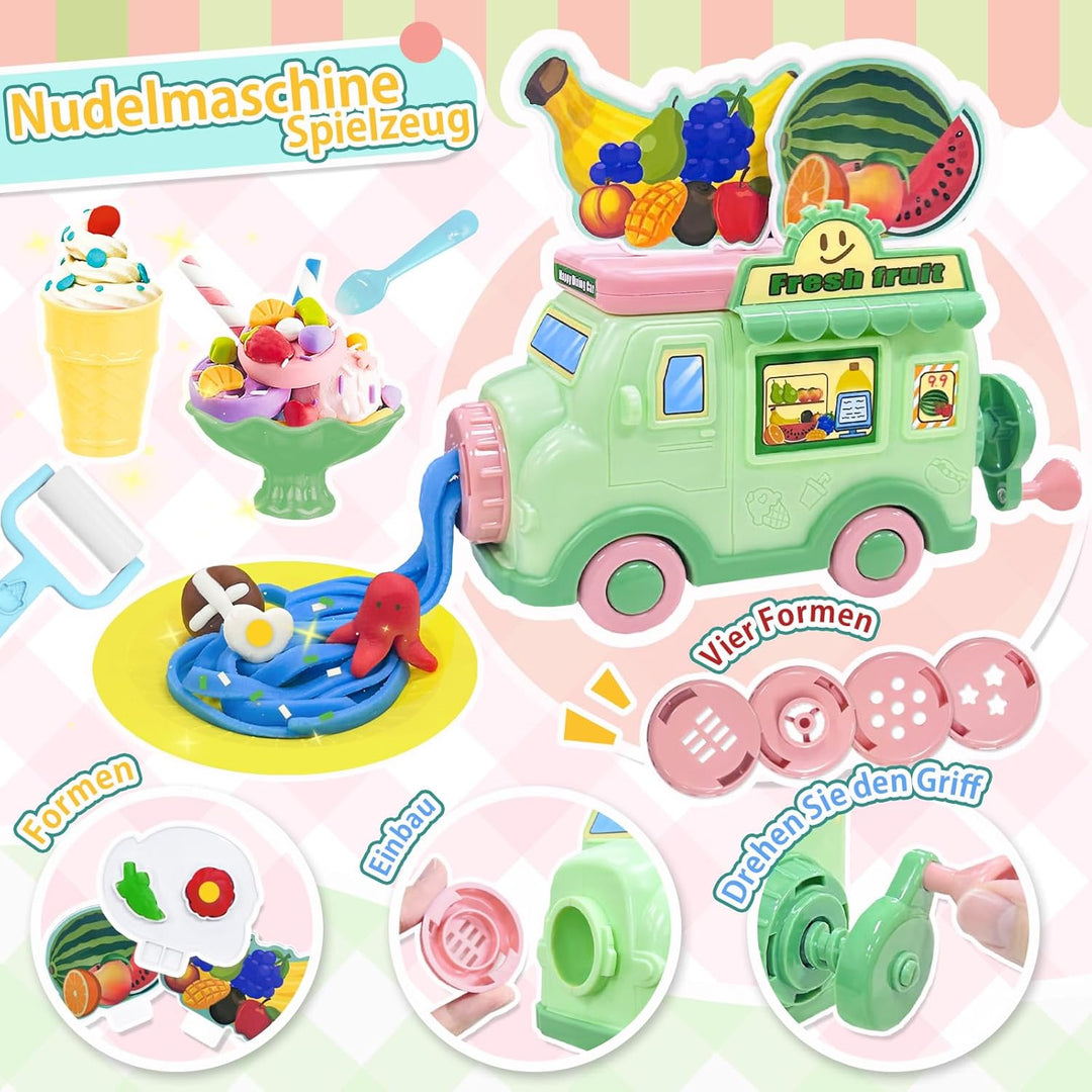 VBACALA KneteSet,Kinderknete Kitchen Creative Knete Eismaschine+Nudelmaschine+Smoothie Mixer Maschin