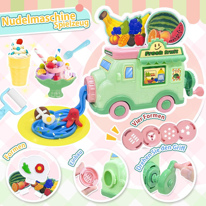 VBACALA KneteSet,Kinderknete Kitchen Creative Knete Eismaschine+Nudelmaschine+Smoothie Mixer Maschin