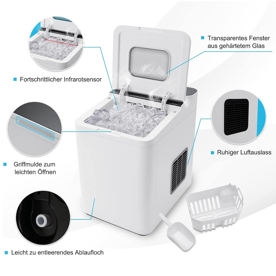 COSTWAY Eiswürfelmaschine Edelstahl Klein | Ice Cube Maker | 12 Kg 24 H | Zubereitung in 6 Min | 1,5