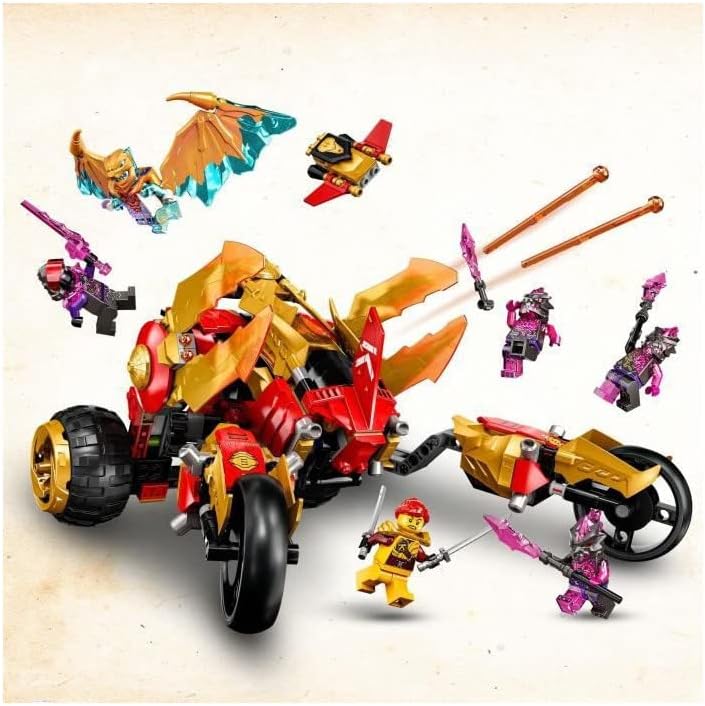 LEGO 71773 NINJAGO Kais Golddrachen-Raider Set, Auto mit Kai und Goldener Drache Zane als Minifigure