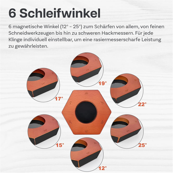 Rollschleifer Messerschärfer von MMOBIEL – 6 Magnetische Schleifwinkeln (12°, 15°, 17°, 19°, 22°, 25