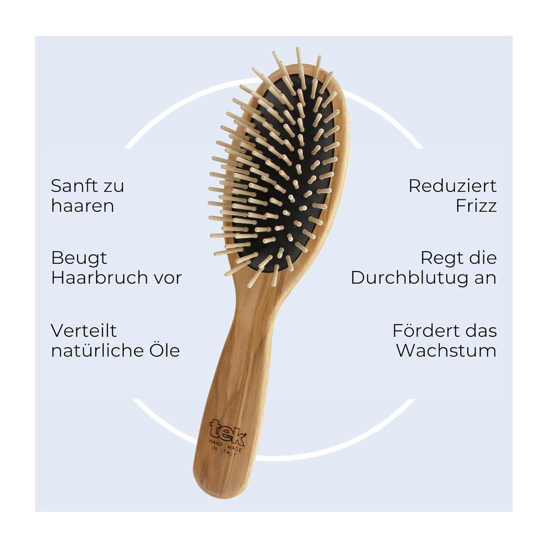 TEK - Grosse ovale Eschenholzbürste, handgefertigt in Italien, mit kurzen Zähnen, universell für all