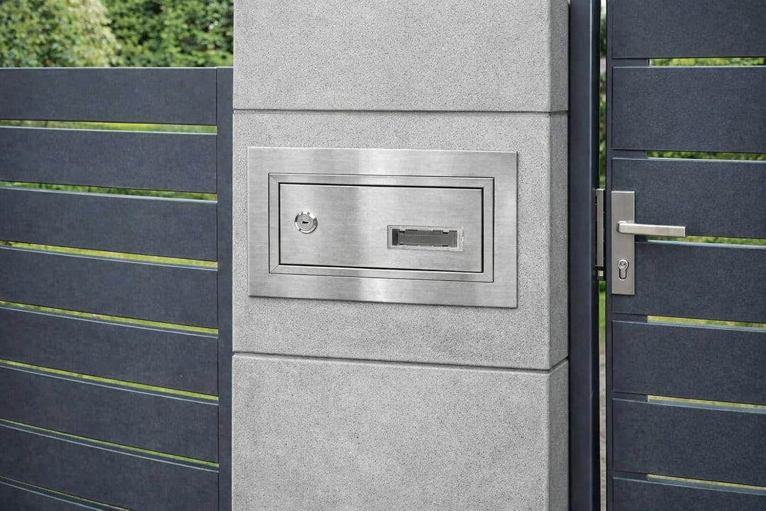 Mauerdurchwurf Briefkasten Edelstahl V2A INOX mit Rahmen Einbaubriefkasten XXL Wandstärke 260–420 mm