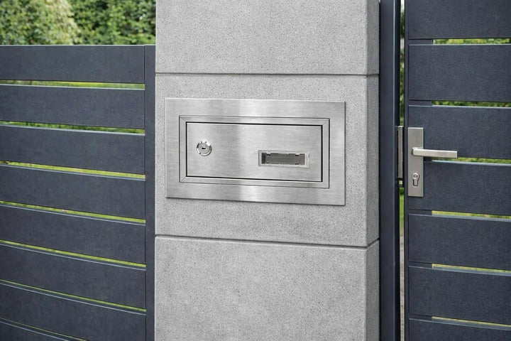 Mauerdurchwurf Briefkasten Edelstahl V2A INOX mit Rahmen Einbaubriefkasten XXL Wandstärke 260–420 mm