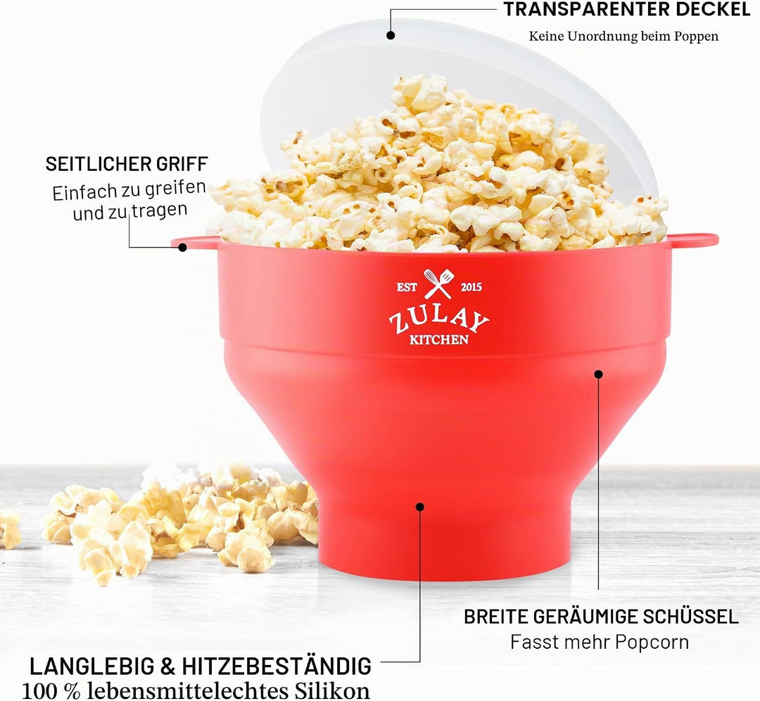 Zulay Kitchen Large Microwave Popcorn Maker - Silicone Popcorn Popper Microwave Collapsible Bowl Wit