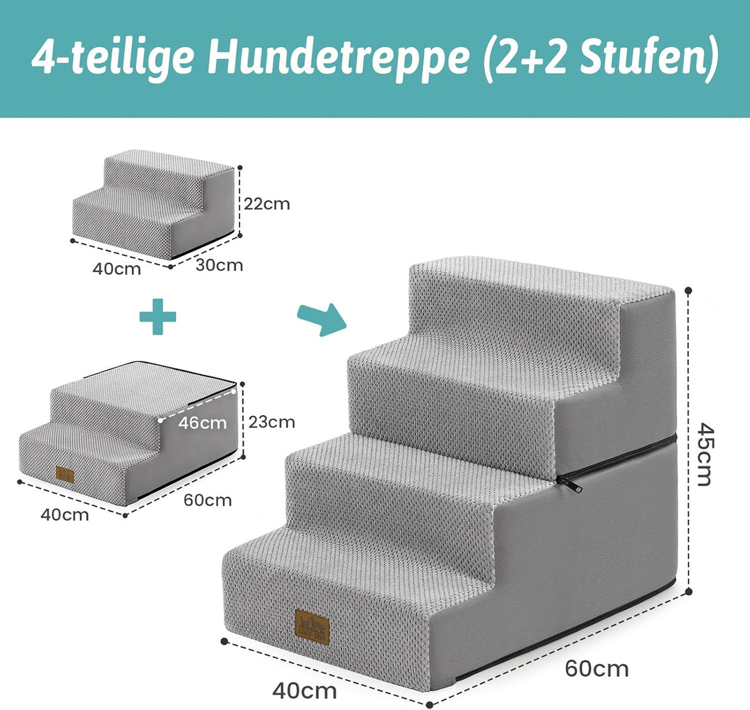 Hundetreppe 4 Stufen 45cm Hoch, 2-in-1 Hundetreppen für Kleine Hunde Alte Katzen, Faltbare Haustiert