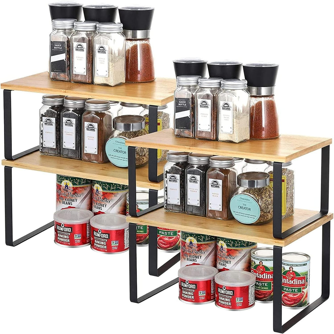 LIANTRAL Küchenschrank Organizer 4er-Set , Küchen Arbeitsplatte Regal Organizer aus Metall und Bambu