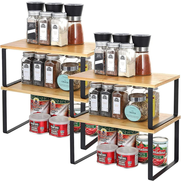 LIANTRAL Küchenschrank Organizer 4er-Set , Küchen Arbeitsplatte Regal Organizer aus Metall und Bambu