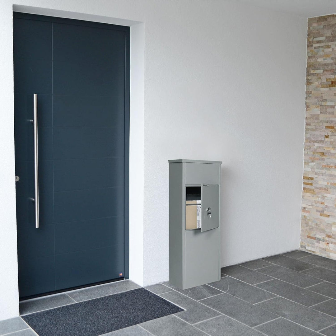 Rottner Parcel Keeper 1000 Stand Paketbriefkasten Stahl, Silber, HxBxT 105x38x23 cm, Zylinderschloss