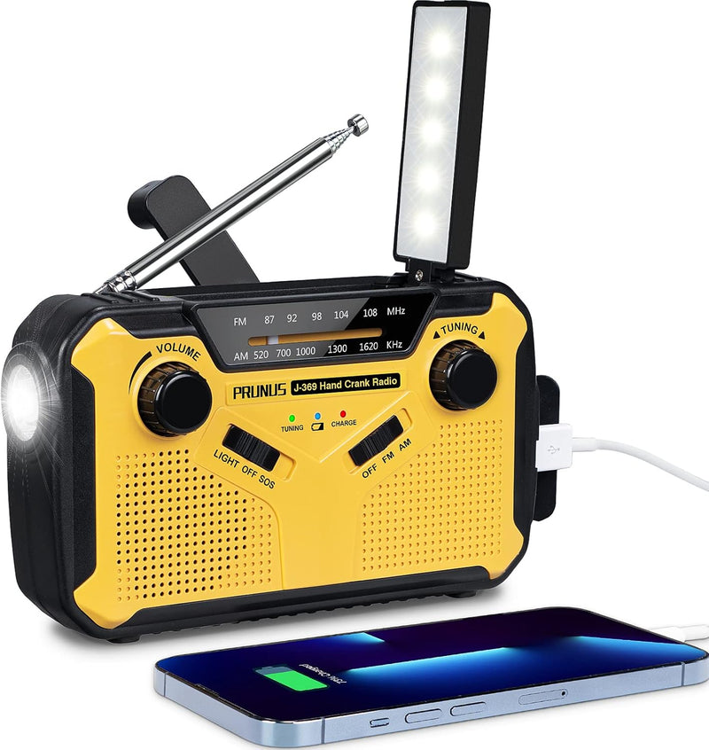 PRUNUS J-369 Solar Radio Kurbel Notfall, FM/AM Radio Batteriebetrieben Notfall, Notfallradio Dynamo