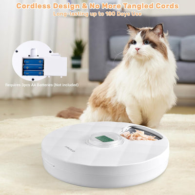 GAMKII Automatic Cat Wet Food Feeder 6 Meals with 2 Ice Packs, Battery Power Auto Pet Food Dispenser