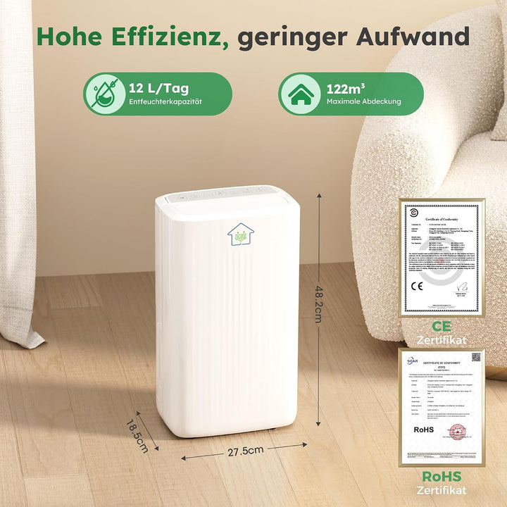 Luftentfeuchter Elektrisch 12L, 122m³,Entfeuchter Elektrisch DE001, DE001