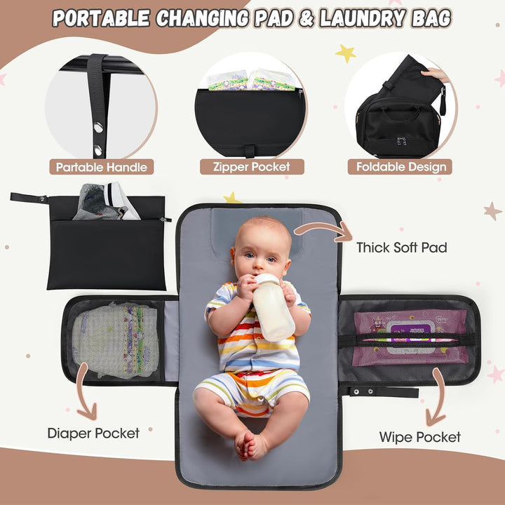 RAINSMORE Wickelrucksack Baby Wickeltasche Rucksack mit Wickelunterlage Unterwegs Gross Diaper Bag M
